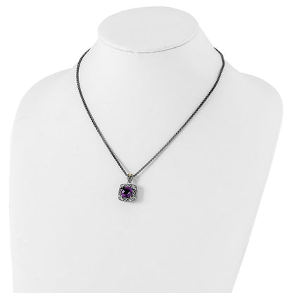 14K/Silver Two Tone Shey Couture Sterling Silver With 14K Accent 18 Inch Antiqued Cushion Amethyst Necklace