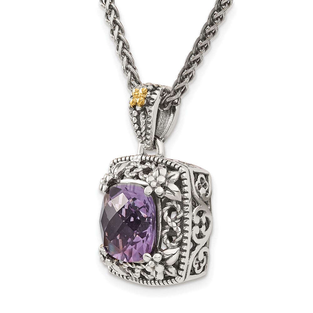 14K/Silver Two Tone Shey Couture Sterling Silver With 14K Accent 18 Inch Antiqued Cushion Amethyst Necklace