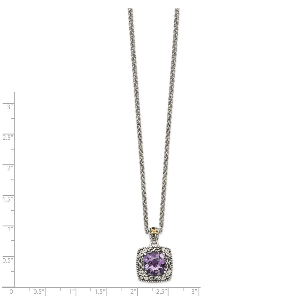 14K/Silver Two Tone Shey Couture Sterling Silver With 14K Accent 18 Inch Antiqued Cushion Amethyst Necklace
