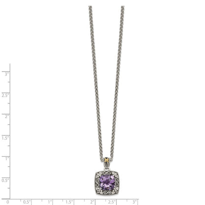 14K/Silver Two Tone Shey Couture Sterling Silver With 14K Accent 18 Inch Antiqued Cushion Amethyst Necklace