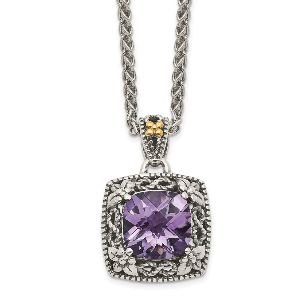 14K/Silver Two Tone Shey Couture Sterling Silver With 14K Accent 18 Inch Antiqued Cushion Amethyst Necklace