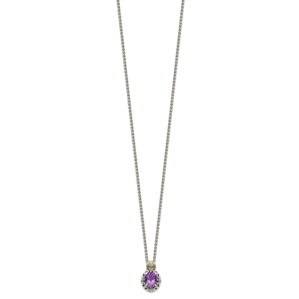 14K/Silver Two Tone Shey Couture Sterling Silver With 14K Accent 18 Inch Antiqued Oval Amethyst Necklace