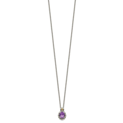 14K/Silver Two Tone Shey Couture Sterling Silver With 14K Accent 18 Inch Antiqued Oval Amethyst Necklace