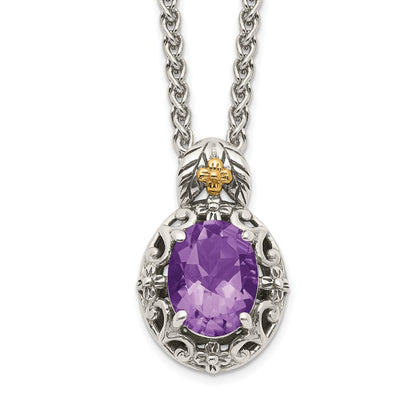 14K/Silver Two Tone Shey Couture Sterling Silver With 14K Accent 18 Inch Antiqued Oval Amethyst Necklace