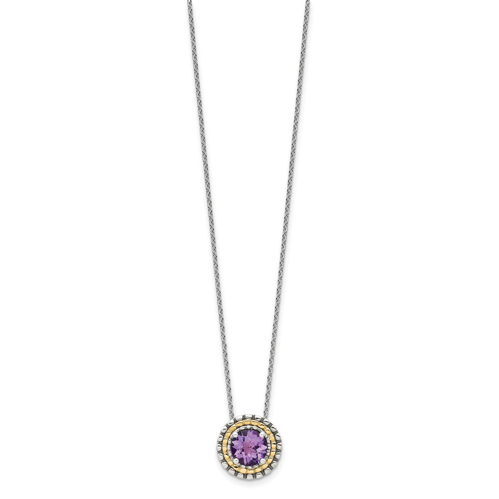 14K/Silver Two Tone Shey Couture Sterling Silver With 14K Accent 18 Inch Antiqued Round Amethyst Necklace