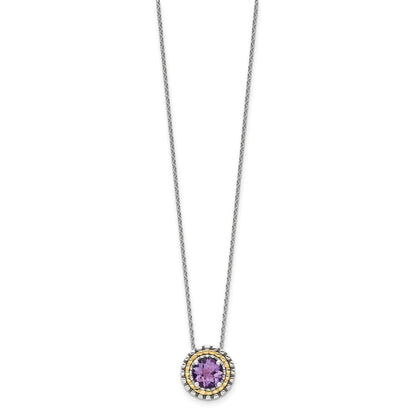 14K/Silver Two Tone Shey Couture Sterling Silver With 14K Accent 18 Inch Antiqued Round Amethyst Necklace