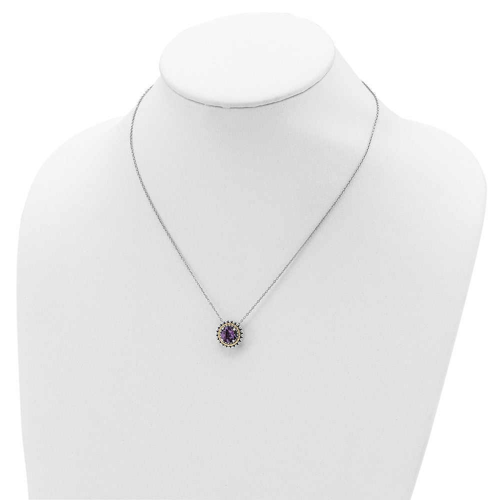 14K/Silver Two Tone Shey Couture Sterling Silver With 14K Accent 18 Inch Antiqued Round Amethyst Necklace