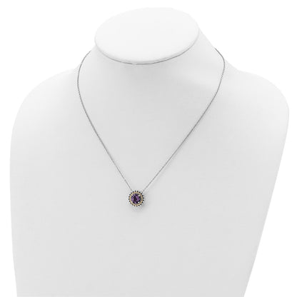 14K/Silver Two Tone Shey Couture Sterling Silver With 14K Accent 18 Inch Antiqued Round Amethyst Necklace