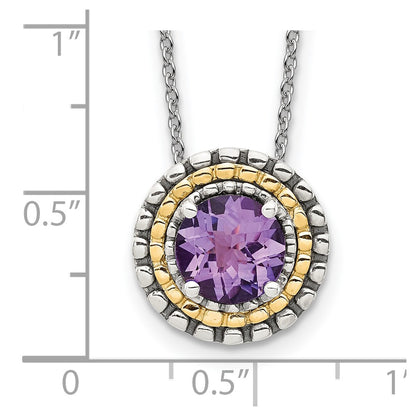 14K/Silver Two Tone Shey Couture Sterling Silver With 14K Accent 18 Inch Antiqued Round Amethyst Necklace