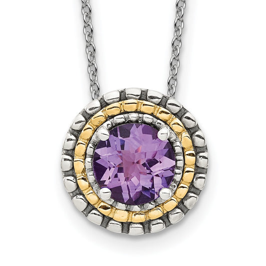 14K/Silver Two Tone Shey Couture Sterling Silver With 14K Accent 18 Inch Antiqued Round Amethyst Necklace