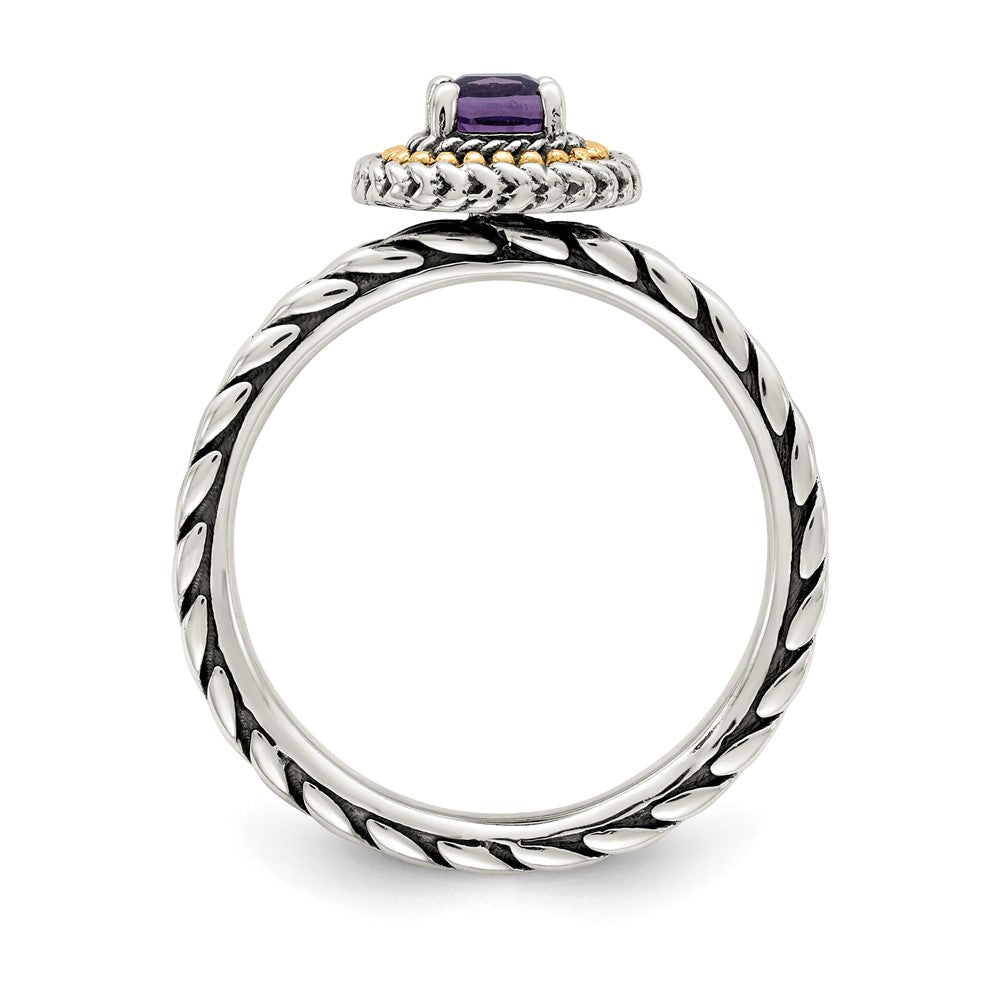 14K/Silver Two Tone Shey Couture Sterling Silver With 14K Accent Antiqued Cushion Amethyst Ring