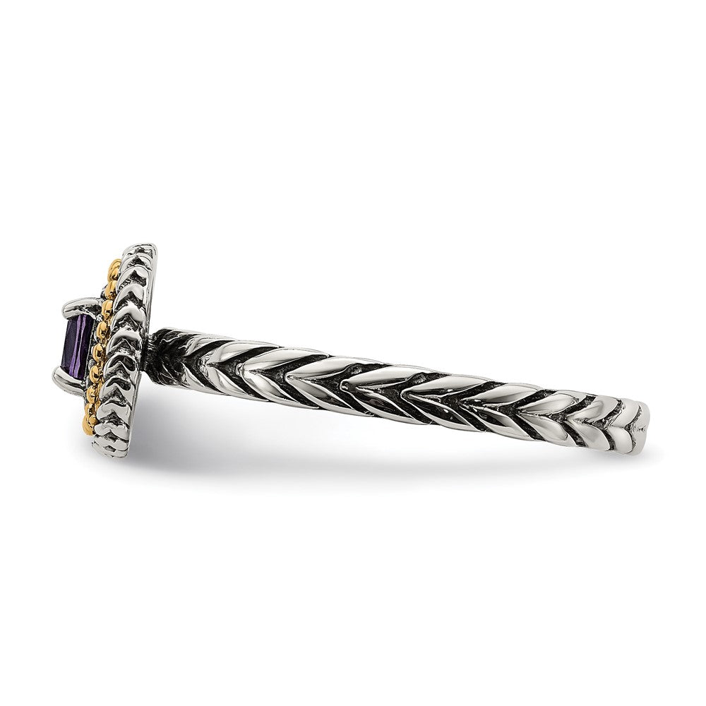 14K/Silver Two Tone Shey Couture Sterling Silver With 14K Accent Antiqued Cushion Amethyst Ring