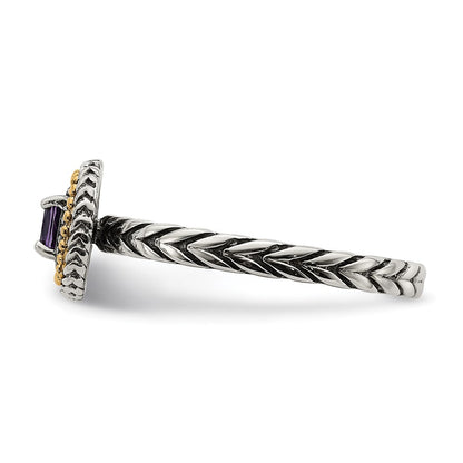 14K/Silver Two Tone Shey Couture Sterling Silver With 14K Accent Antiqued Cushion Amethyst Ring