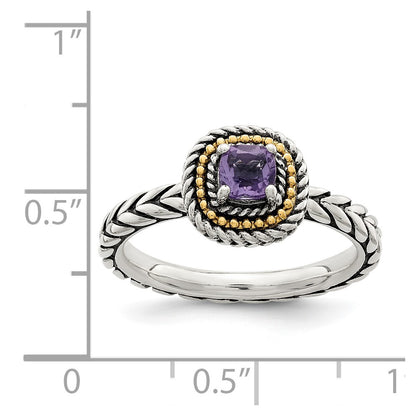 14K/Silver Two Tone Shey Couture Sterling Silver With 14K Accent Antiqued Cushion Amethyst Ring