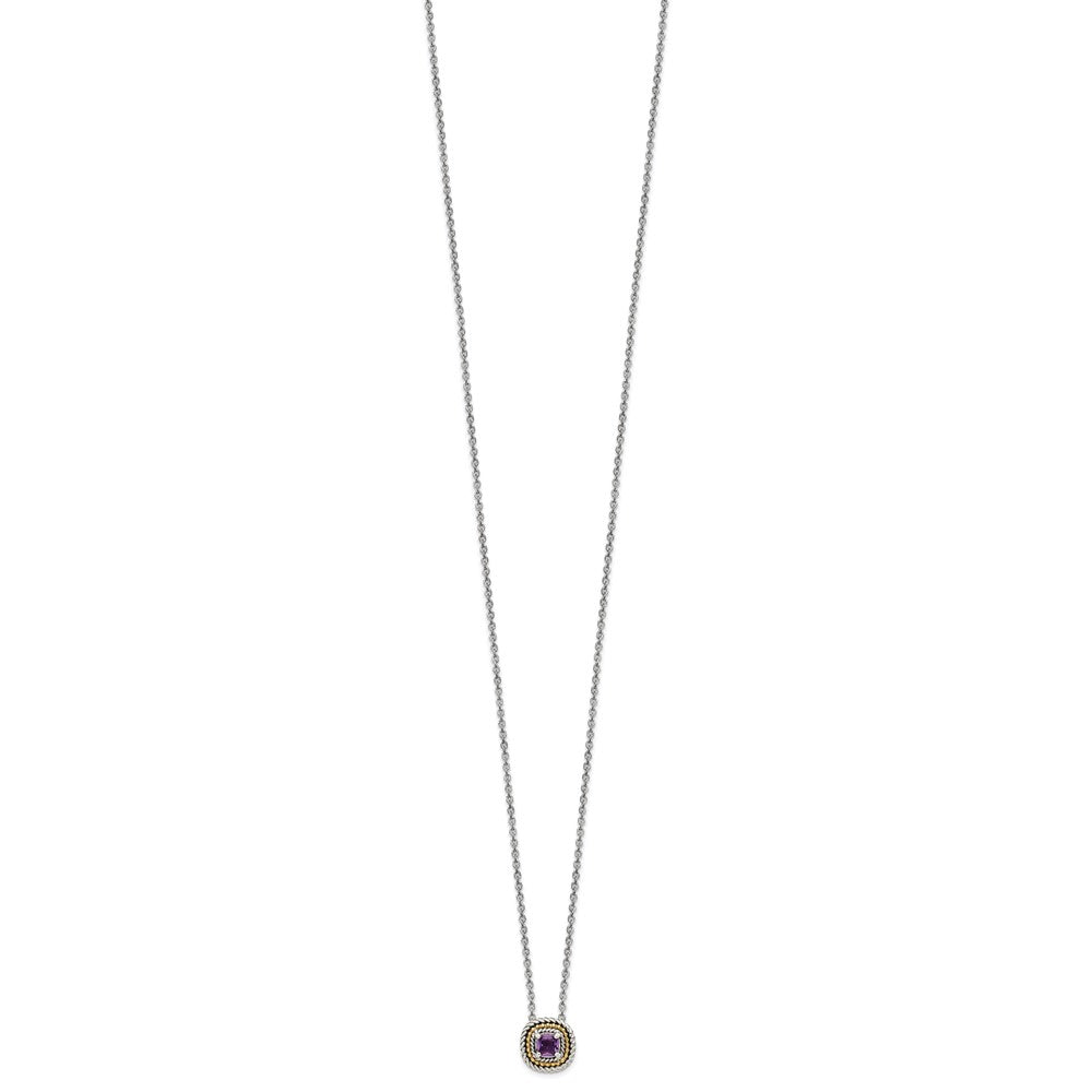 14K/Silver Two Tone Shey Couture Sterling Silver With 14K Accent 18 Inch Antiqued Cushion Amethyst Necklace