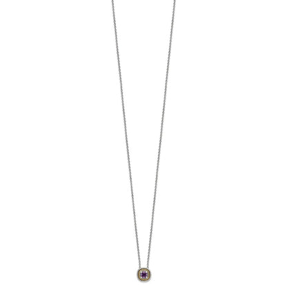 14K/Silver Two Tone Shey Couture Sterling Silver With 14K Accent 18 Inch Antiqued Cushion Amethyst Necklace