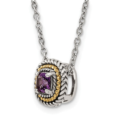 14K/Silver Two Tone Shey Couture Sterling Silver With 14K Accent 18 Inch Antiqued Cushion Amethyst Necklace