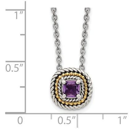 14K/Silver Two Tone Shey Couture Sterling Silver With 14K Accent 18 Inch Antiqued Cushion Amethyst Necklace