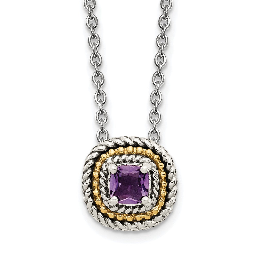 14K/Silver Two Tone Shey Couture Sterling Silver With 14K Accent 18 Inch Antiqued Cushion Amethyst Necklace