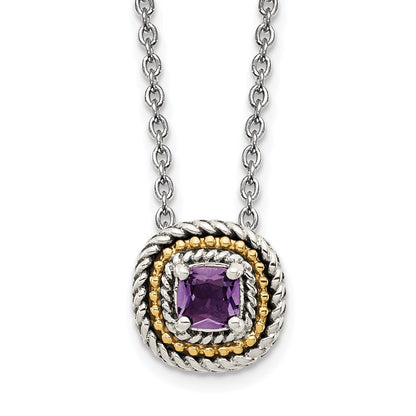 14K/Silver Two Tone Shey Couture Sterling Silver With 14K Accent 18 Inch Antiqued Cushion Amethyst Necklace