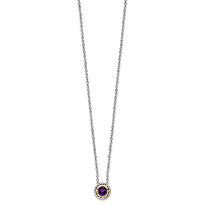 14K/Silver Two Tone Shey Couture Sterling Silver With 14K Accent 18 Inch Antiqued Round Bezel Amethyst Necklace