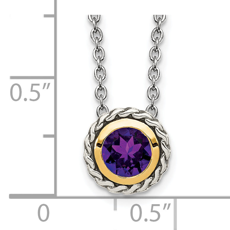 14K/Silver Two Tone Shey Couture Sterling Silver With 14K Accent 18 Inch Antiqued Round Bezel Amethyst Necklace