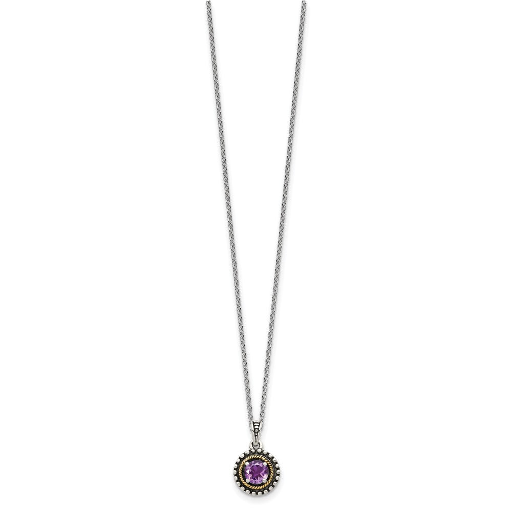 14K/Silver Two Tone Shey Couture Sterling Silver With 14K Accent 18 Inch Antiqued Round Amethyst Necklace