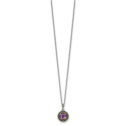 14K/Silver Two Tone Shey Couture Sterling Silver With 14K Accent 18 Inch Antiqued Round Amethyst Necklace