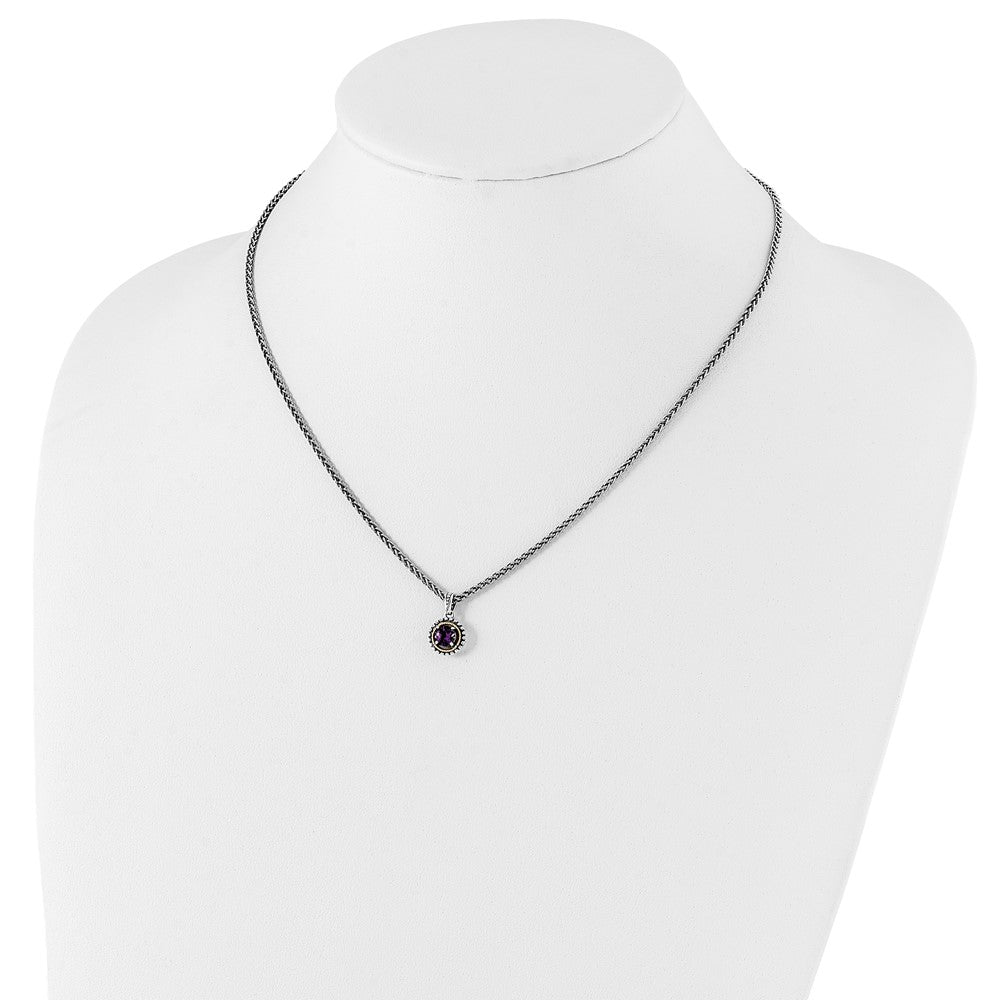 14K/Silver Two Tone Shey Couture Sterling Silver With 14K Accent 18 Inch Antiqued Round Amethyst Necklace