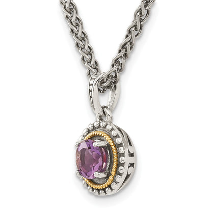 14K/Silver Two Tone Shey Couture Sterling Silver With 14K Accent 18 Inch Antiqued Round Amethyst Necklace