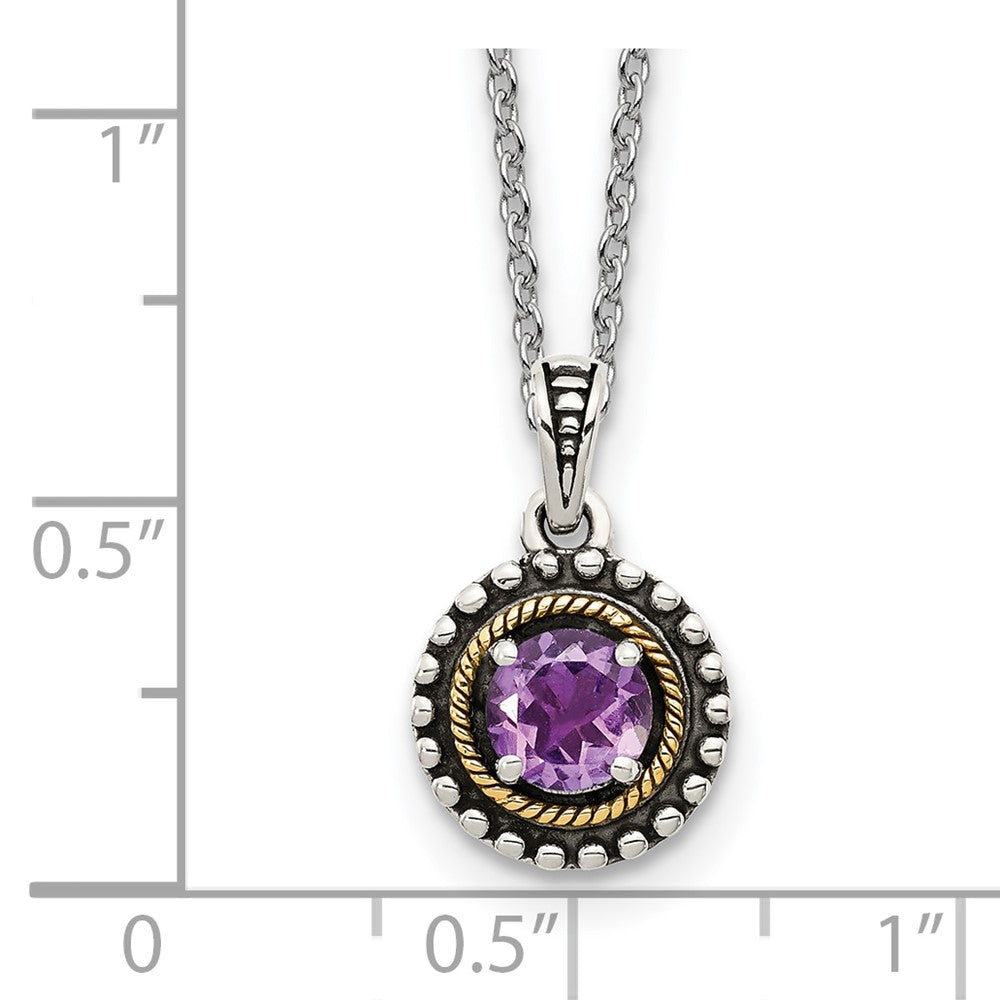 14K/Silver Two Tone Shey Couture Sterling Silver With 14K Accent 18 Inch Antiqued Round Amethyst Necklace