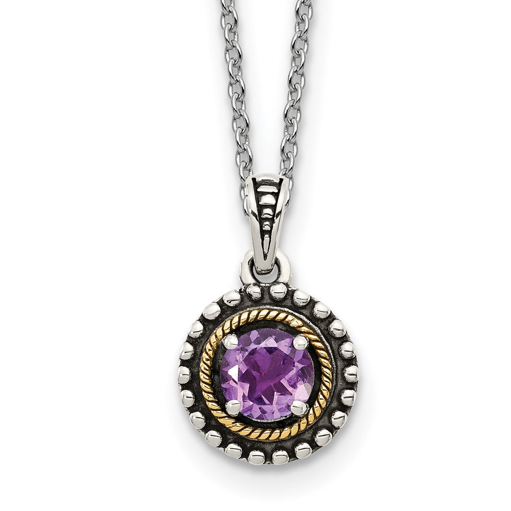 14K/Silver Two Tone Shey Couture Sterling Silver With 14K Accent 18 Inch Antiqued Round Amethyst Necklace