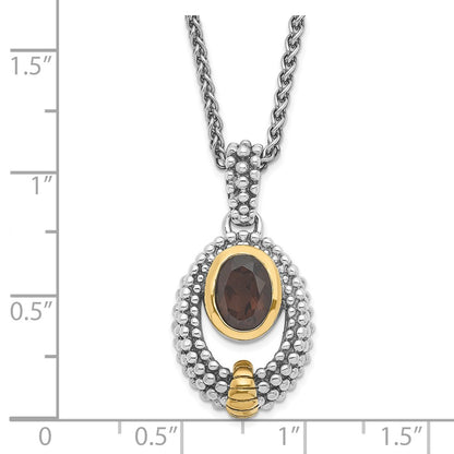 Sterling Silver & Flash Gold Plated Smoky Quartz Oval Necklace