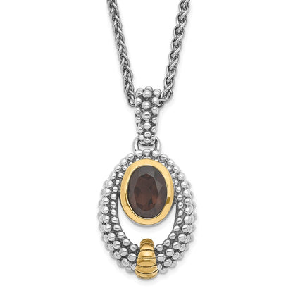 Sterling Silver & Flash Gold Plated Smoky Quartz Oval Necklace
