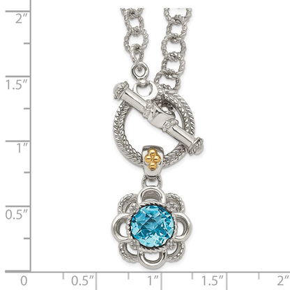 14K/Silver Two Tone Shey Couture Sterling Silver Rhodium Plated With 14K Accent 18 Inch Round Light Swiss Blue Topaz And Diamond Toggle Necklace