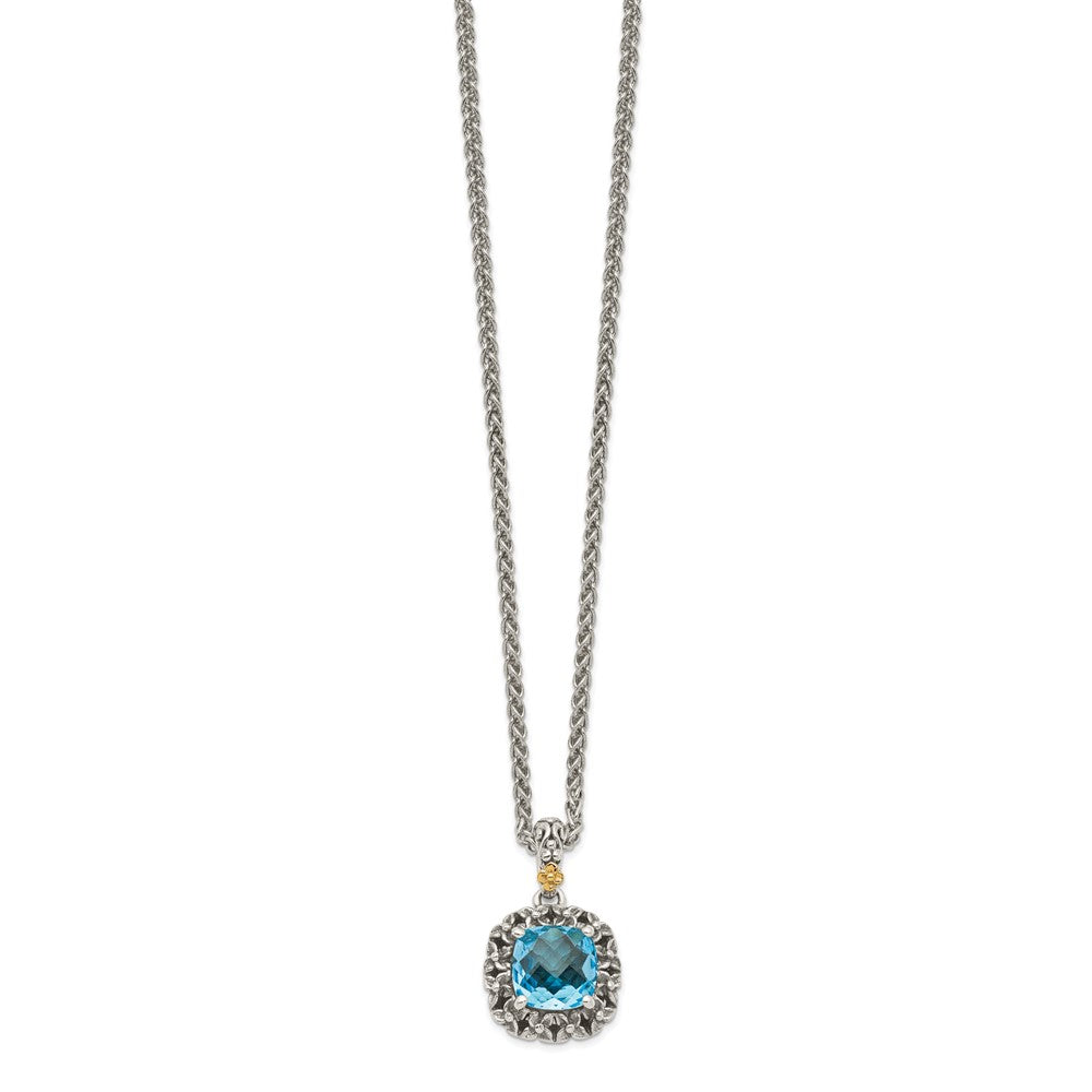 14K/Silver Two Tone Shey Couture Sterling Silver With 14K Accent 18 Inch Antiqued Blue Topaz Necklace