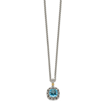 14K/Silver Two Tone Shey Couture Sterling Silver With 14K Accent 18 Inch Antiqued Blue Topaz Necklace
