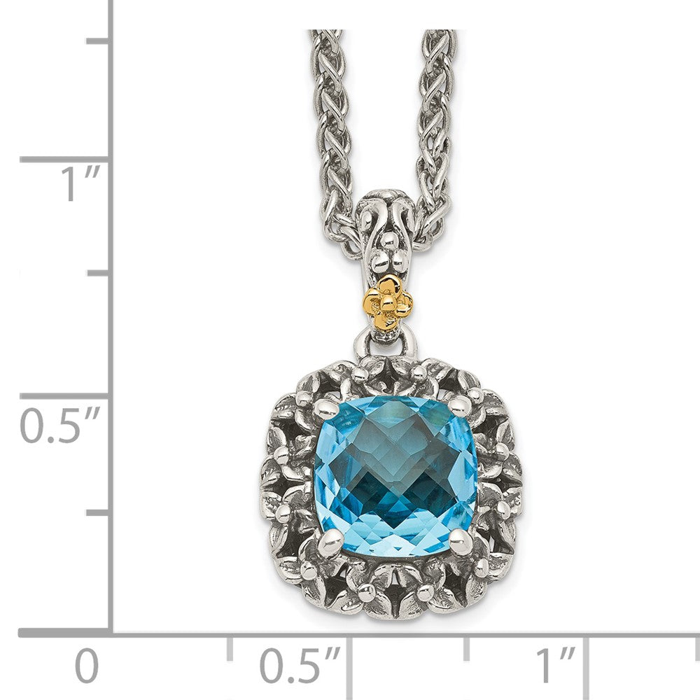 14K/Silver Two Tone Shey Couture Sterling Silver With 14K Accent 18 Inch Antiqued Blue Topaz Necklace