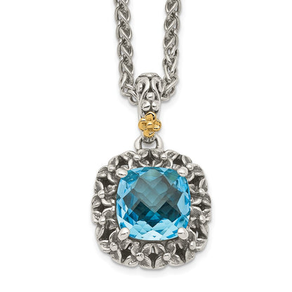 14K/Silver Two Tone Shey Couture Sterling Silver With 14K Accent 18 Inch Antiqued Blue Topaz Necklace