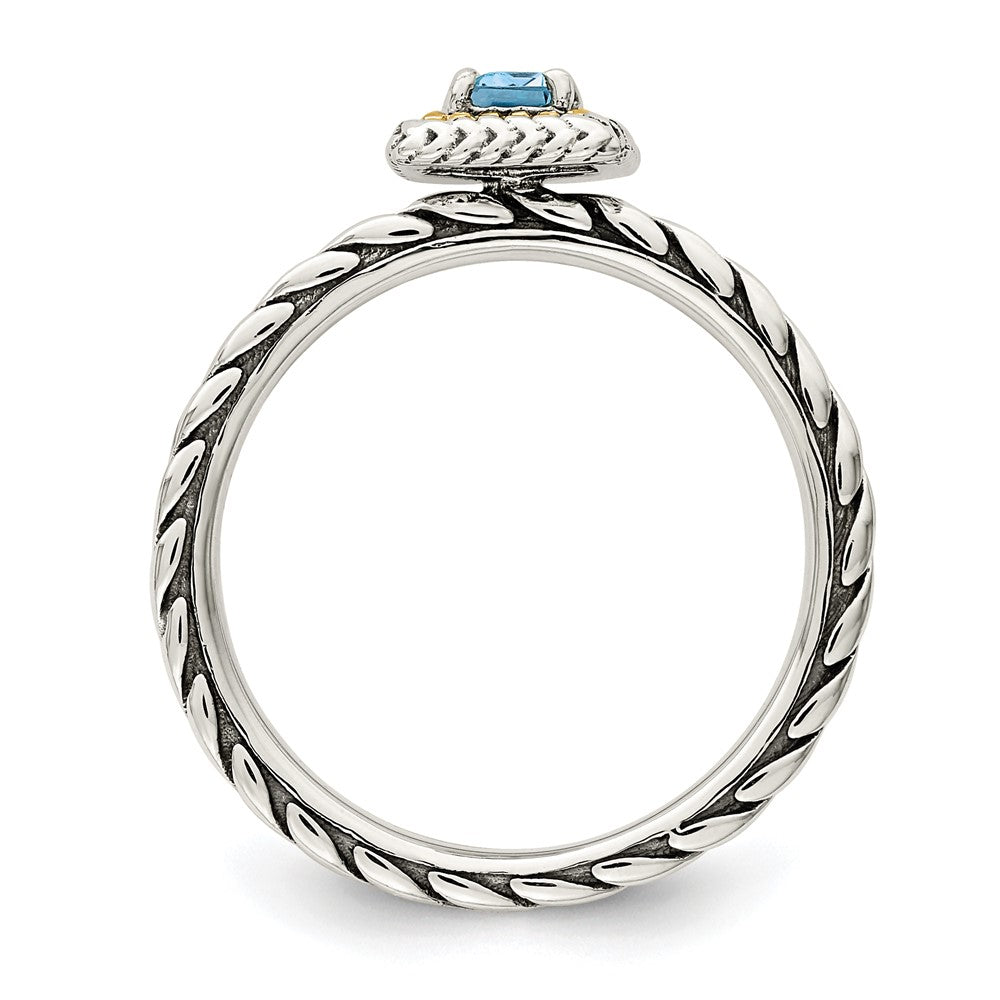 14K/Silver Two Tone Shey Couture Sterling Silver With 14K Accent Antiqued Emerald Cut Light Swiss Blue Topaz Ring