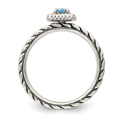14K/Silver Two Tone Shey Couture Sterling Silver With 14K Accent Antiqued Emerald Cut Light Swiss Blue Topaz Ring