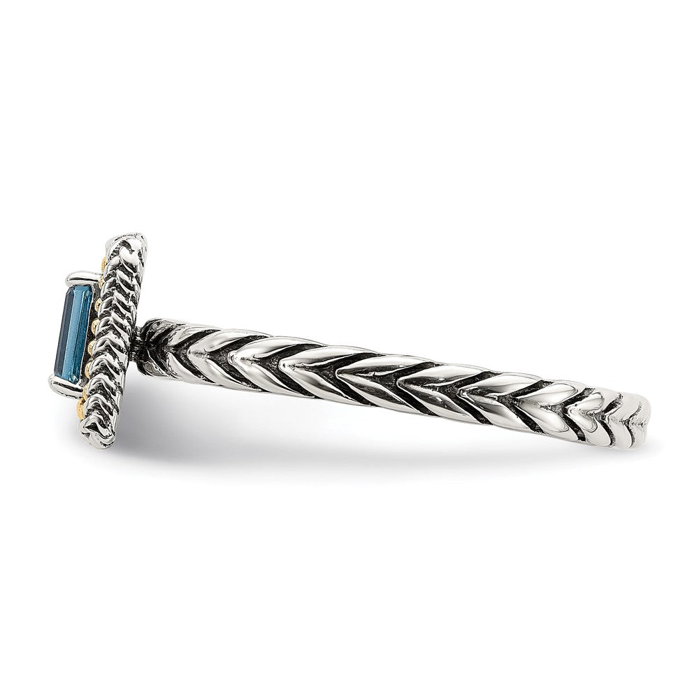 14K/Silver Two Tone Shey Couture Sterling Silver With 14K Accent Antiqued Emerald Cut Light Swiss Blue Topaz Ring