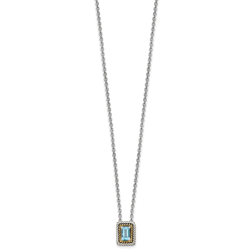 14K/Silver Two Tone Shey Couture Sterling Silver With 14K Accent 18 Inch Emerald Cut Antiqued Light Swiss Blue Topaz Necklace