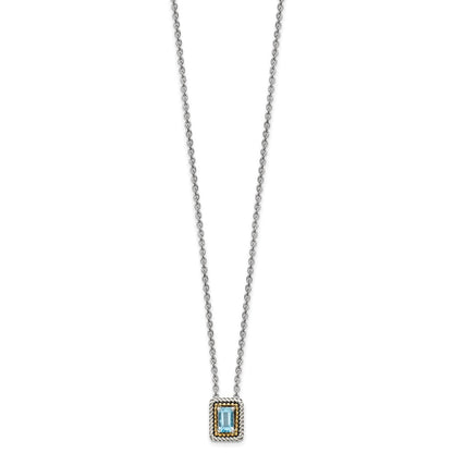 14K/Silver Two Tone Shey Couture Sterling Silver With 14K Accent 18 Inch Emerald Cut Antiqued Light Swiss Blue Topaz Necklace