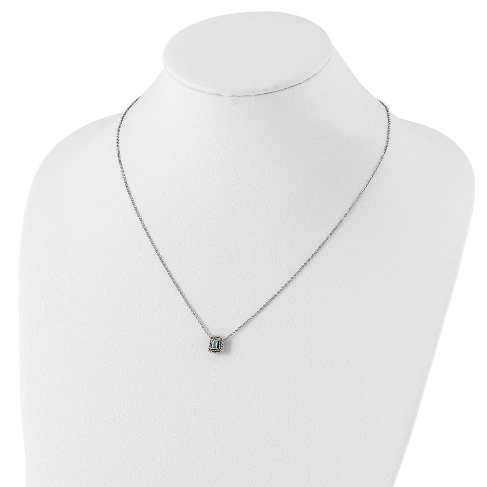 14K/Silver Two Tone Shey Couture Sterling Silver With 14K Accent 18 Inch Emerald Cut Antiqued Light Swiss Blue Topaz Necklace