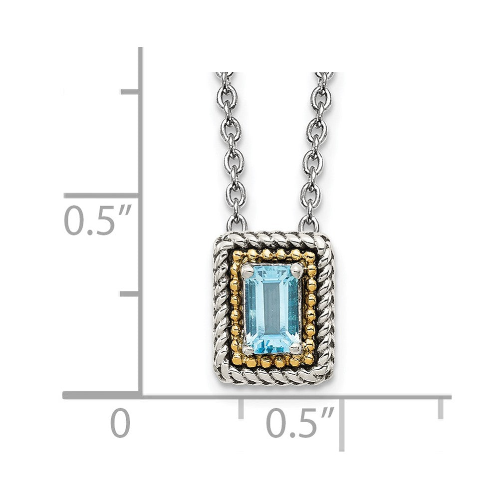 14K/Silver Two Tone Shey Couture Sterling Silver With 14K Accent 18 Inch Emerald Cut Antiqued Light Swiss Blue Topaz Necklace