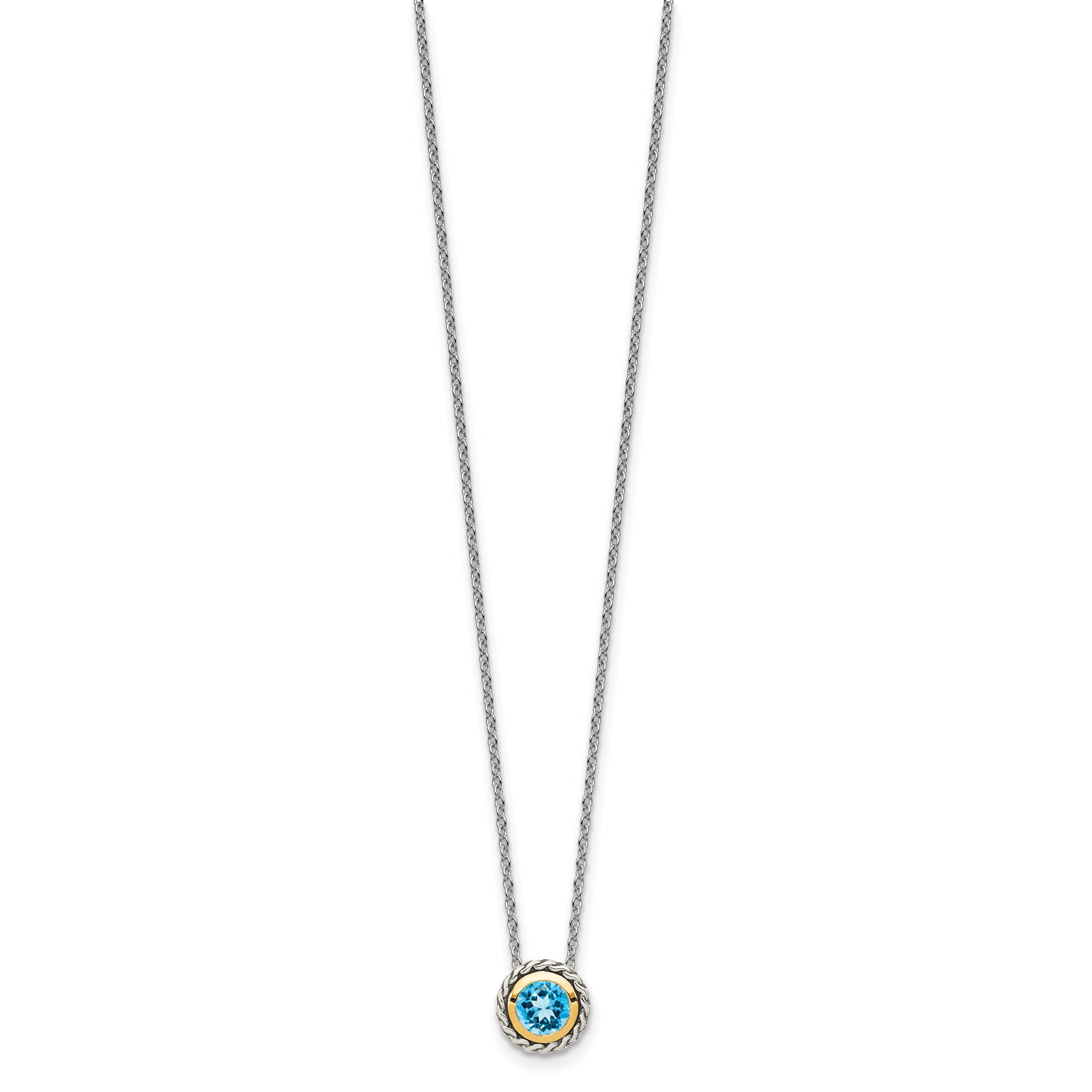 14K/Silver Two Tone Shey Couture Sterling Silver With 14K Accent 18 Inch Antiqued Round Light Swiss Blue Topaz Necklace