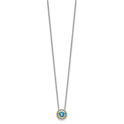 14K/Silver Two Tone Shey Couture Sterling Silver With 14K Accent 18 Inch Antiqued Round Light Swiss Blue Topaz Necklace