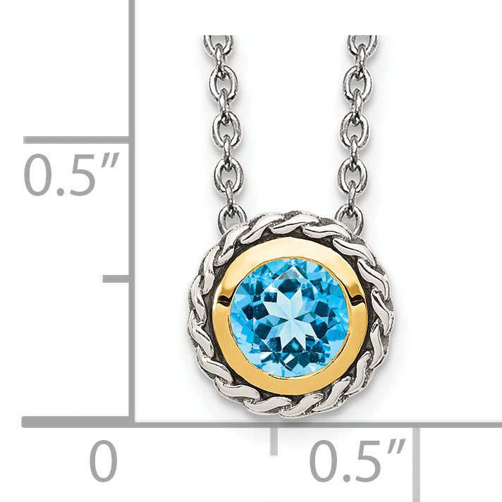 14K/Silver Two Tone Shey Couture Sterling Silver With 14K Accent 18 Inch Antiqued Round Light Swiss Blue Topaz Necklace