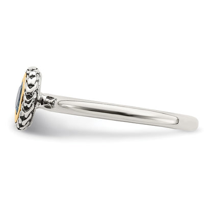 14K/Silver Two Tone Shey Couture Sterling Silver With 14K Accent Antiqued Round Blue Topaz Ring